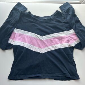 Brandy Melville Navy and Pink Striped Shirt